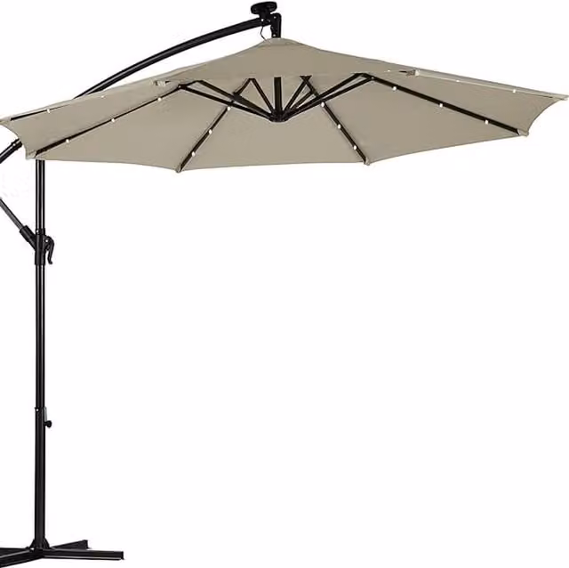 Garden Gear Cantilever Solar LED Parasol with Cover in Beige