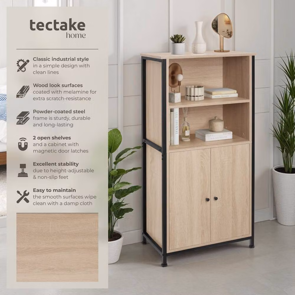 tectake Doncaster Display Cabinet in Rustic Oak and Black with Glass Doors and Internal Shelves – 2