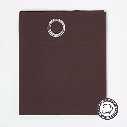 HOMESCAPES Plain Chocolate Brown Eyelet Curtain Pair, Width: 137 cm, Drop: 228 cm – 2