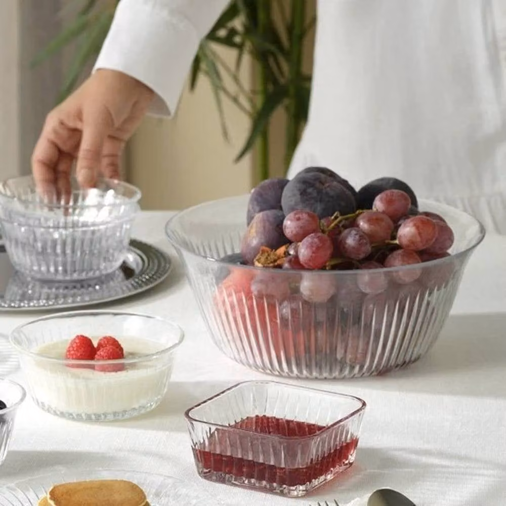 EONLION Textured Glass Mixing Bowl for Fruit, Vegetable, Salad or Dessert, Clear, Round – 3