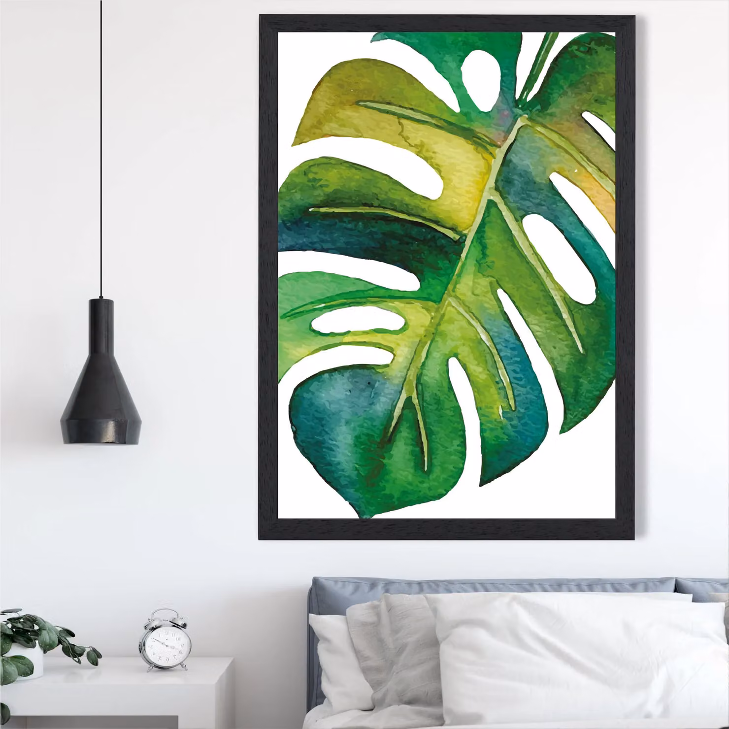 ARTZE Monstera Abstract Watercolour Botanical Framed Print, Green and Black, A3 – 2