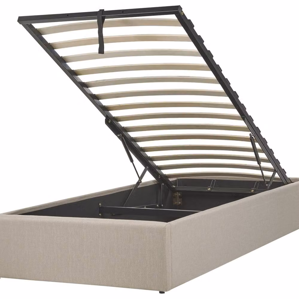 Wyld and Coco Slatted Ottoman Bed Frame, Single, Beige Fabric, W: 90 cm, D: 190 cm – 2