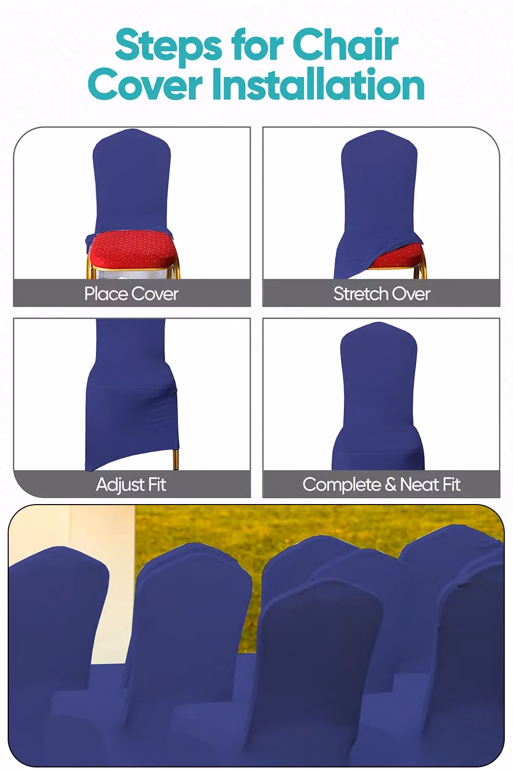 Neel Blue Purple Spandex Arched Front Dining Chair Slipcovers, Stretchable and Washable Fabric – 3