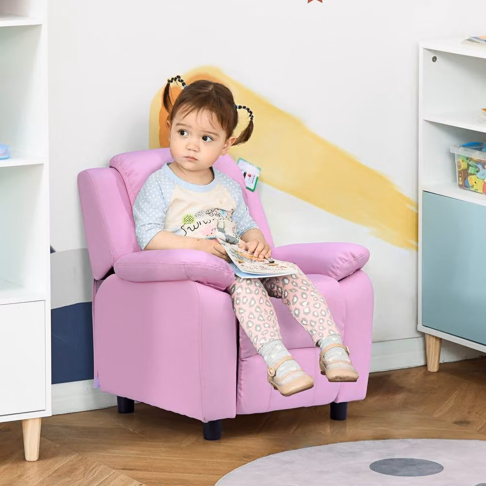 STILVORA Children's Pink Recliner with Storage and Solid Wood Frame – 2