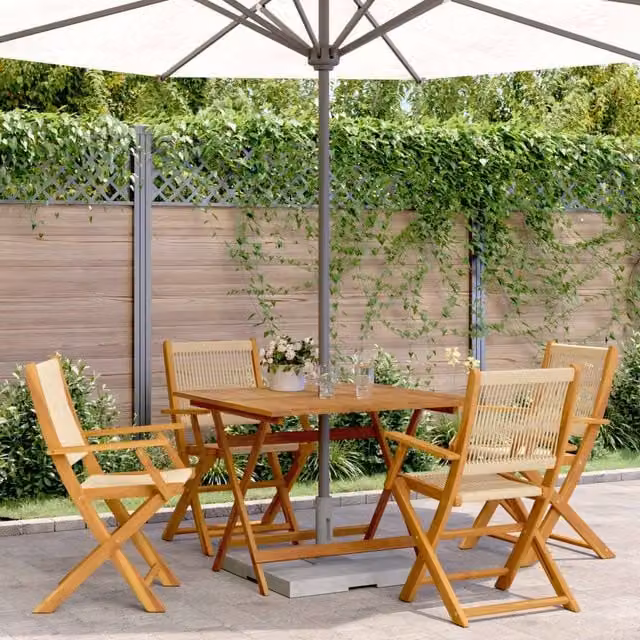 Berkfield Home 5 Piece Garden Dining Set in Beige Polypropylene and Acacia Wood – 1