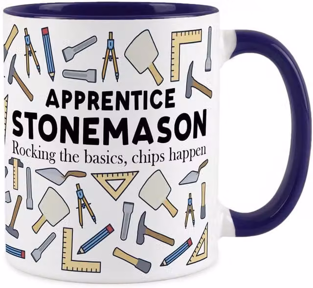 Purely Home Novelty Apprentice Stonemason Ceramic Mug in Blue