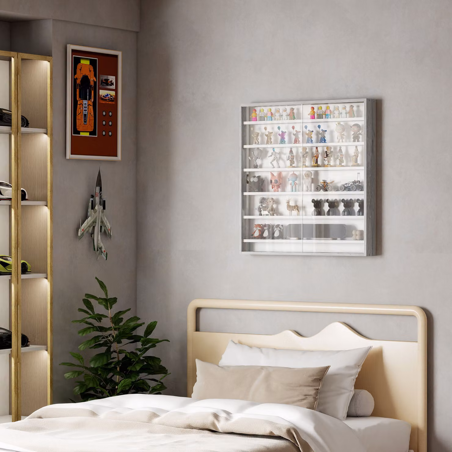 HOMCOM Six Shelf Display Cabinet with Glass Doors in Grey Wood Effect – 2