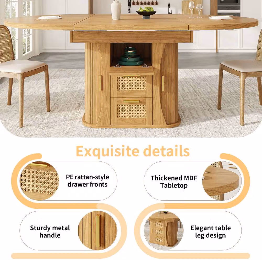 STILVORA Extendable Dining Table in Beige and Brown with Storage, H 77.1 cm x W 120 cm x D 75 cm – 4