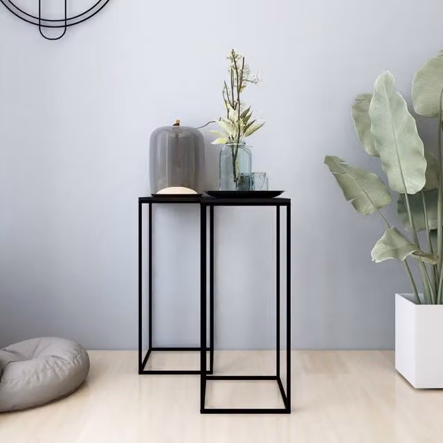 Berkfield Home Set of 2 Minimalist Square Side Tables in Matt Black Metal – 1