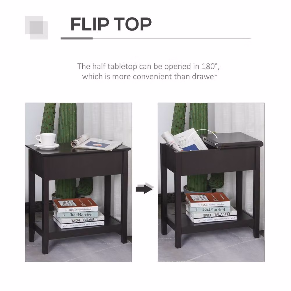 STILVORA Retro Brown End Table with Reversible Folding Top and Shelf – 6