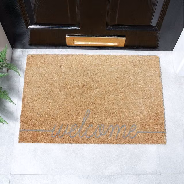 Artsy Mats Welcome Scribble Grey and Brown Coir Doormat