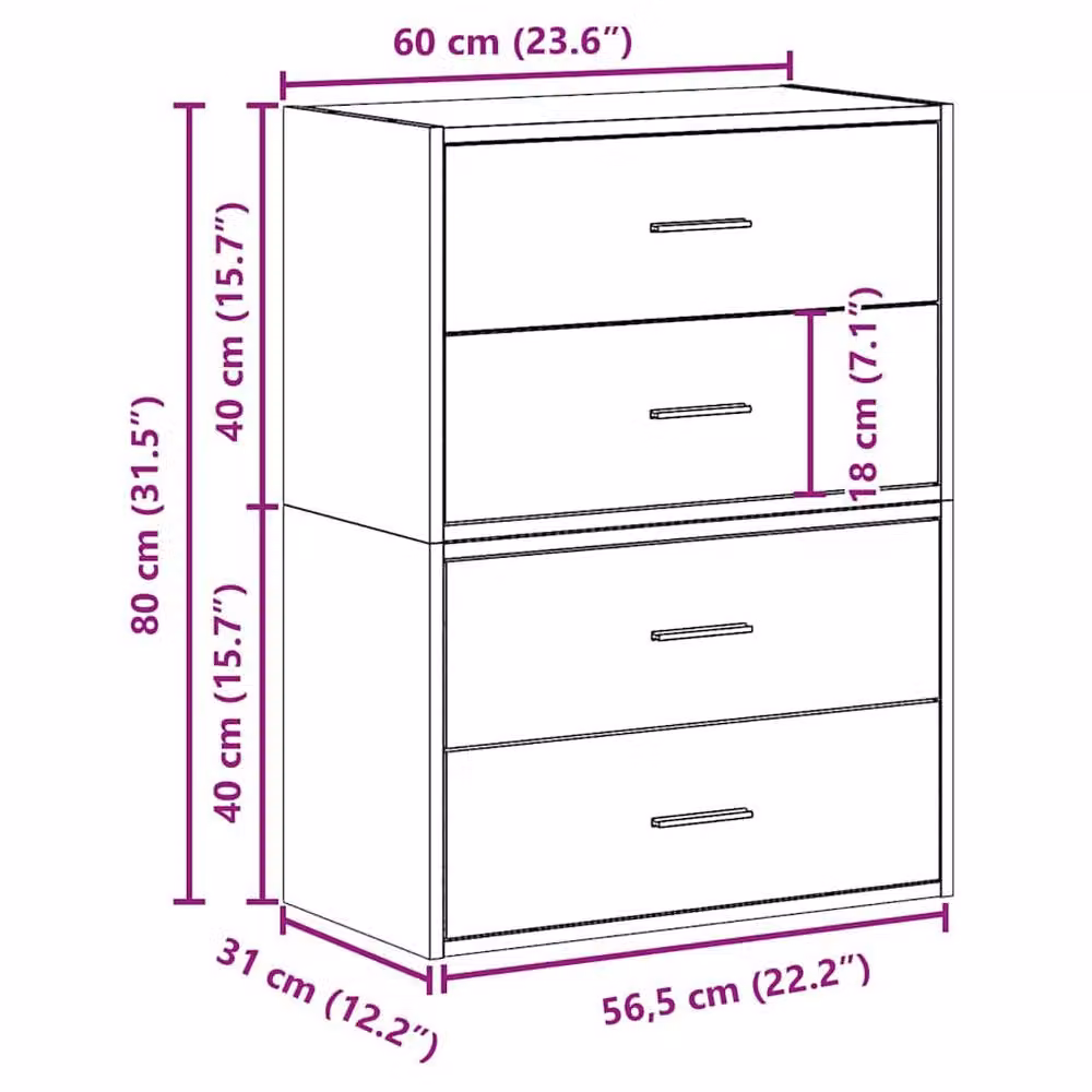 Berkfield Home Set of 2 Rustic Old Wood Cabinets with 2 Drawers in Brown, W/D/H: 60 x 31 x 40 cm – 4