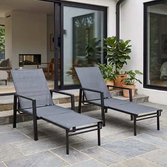 Outsunny Sun Lounger with Retractable Footrest and 5-Position Adjustable Backrest in Dark Grey