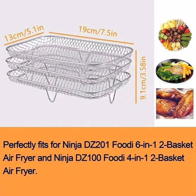 VOGREX 304 Stainless Steel Multi-Layer Air Fryer Rack in Silver