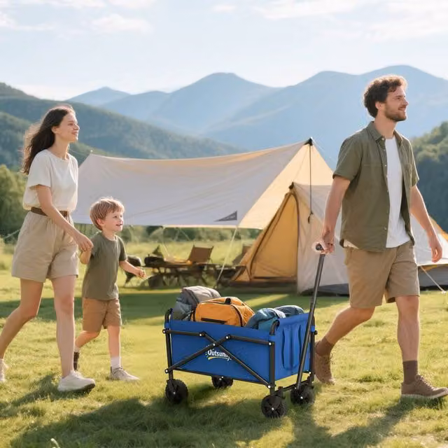 OUTSUNNY 62L Festival Trolley, Blue Heavy Duty Folding Cart with 60kg Capacity – 1