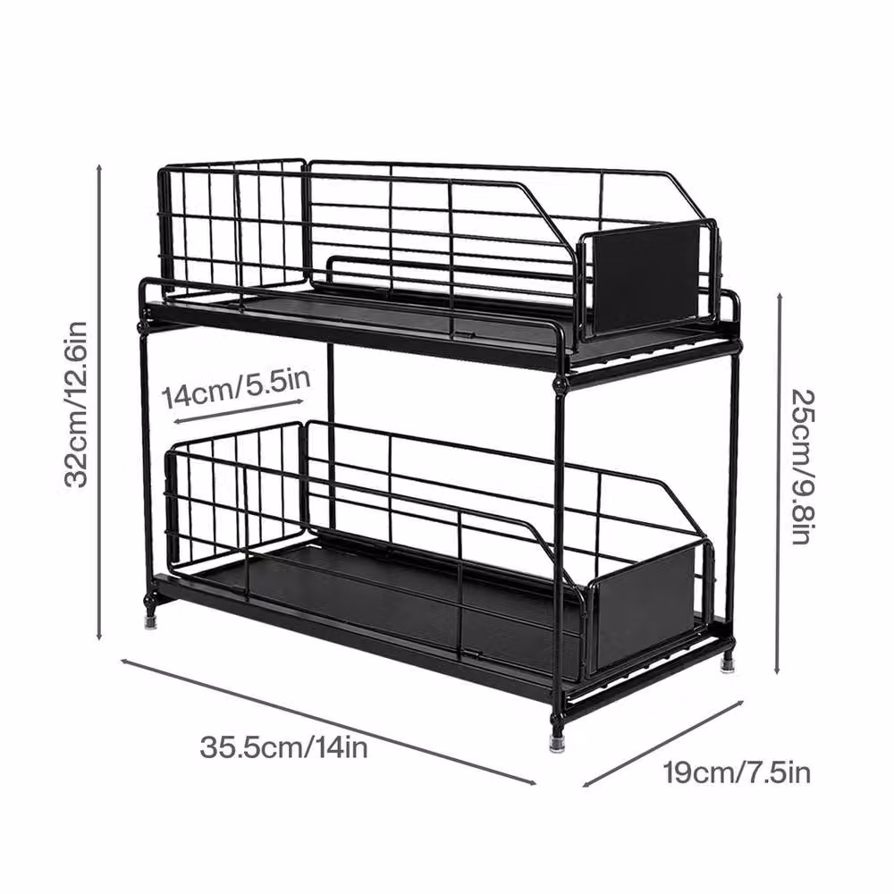 EONLION 2 Tier Metal Pull Out Under Sink Kitchen Cabinet Storage Basket in Black – 2
