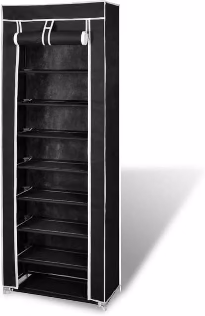 Berkfield Home Fabric Shoe Cabinet with Cover, Black, W/D/H: 162 x 57 x 29 cm – 1
