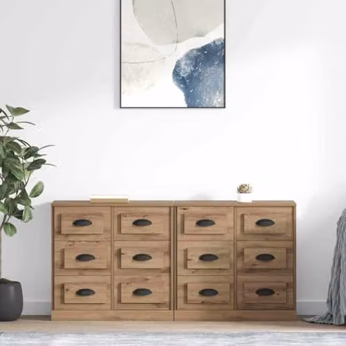 vidaXL Set of 2 Modern Sideboards in Brown Artisan Oak, W/D/H: 70 x 35.5 x 67.5 cm – 2