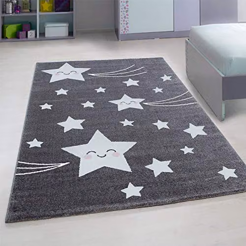 Bravich Grey Stars Kids Rug, W: 160 cm, D: 230 cm, OEKO-TEX Tested Anti-Allergic Childrens Play Mat for Bedroom and Nursery – 1