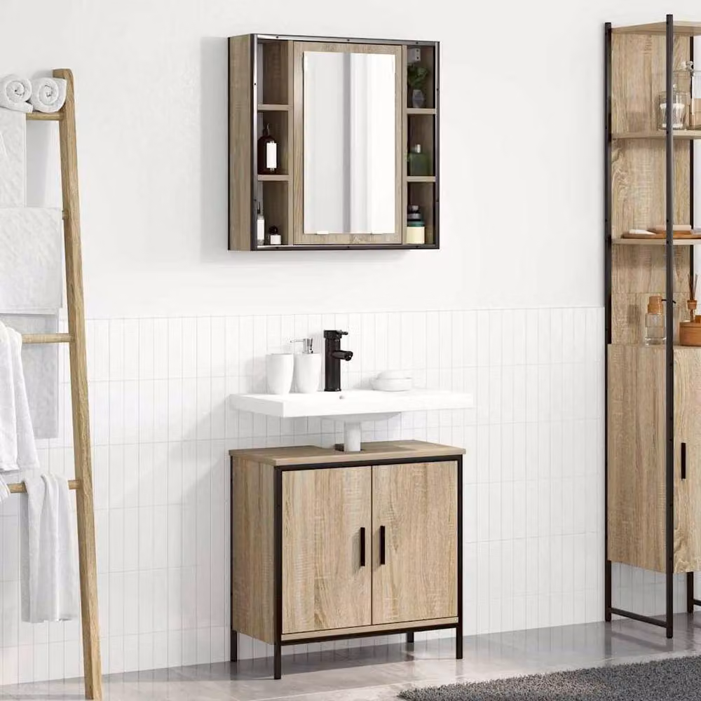 Berkfield Home Modern 2 Piece Bathroom Furniture Set in Sonoma Oak and Cream – 2
