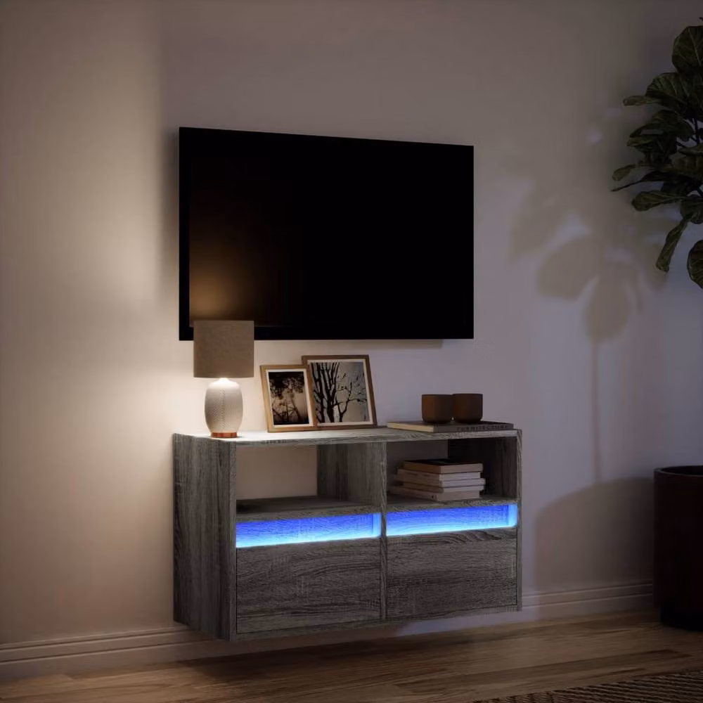 Berkfield Home TV Wall Cabinet with LED Lights in Grey Sonoma, W/D/H: 80 x 31 x 45 cm – 3