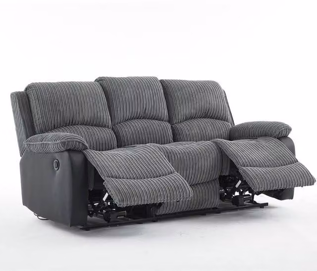 FURNITURE ONE 3 Seater Electric Reclining Sofa in Grey Corduroy Fabric