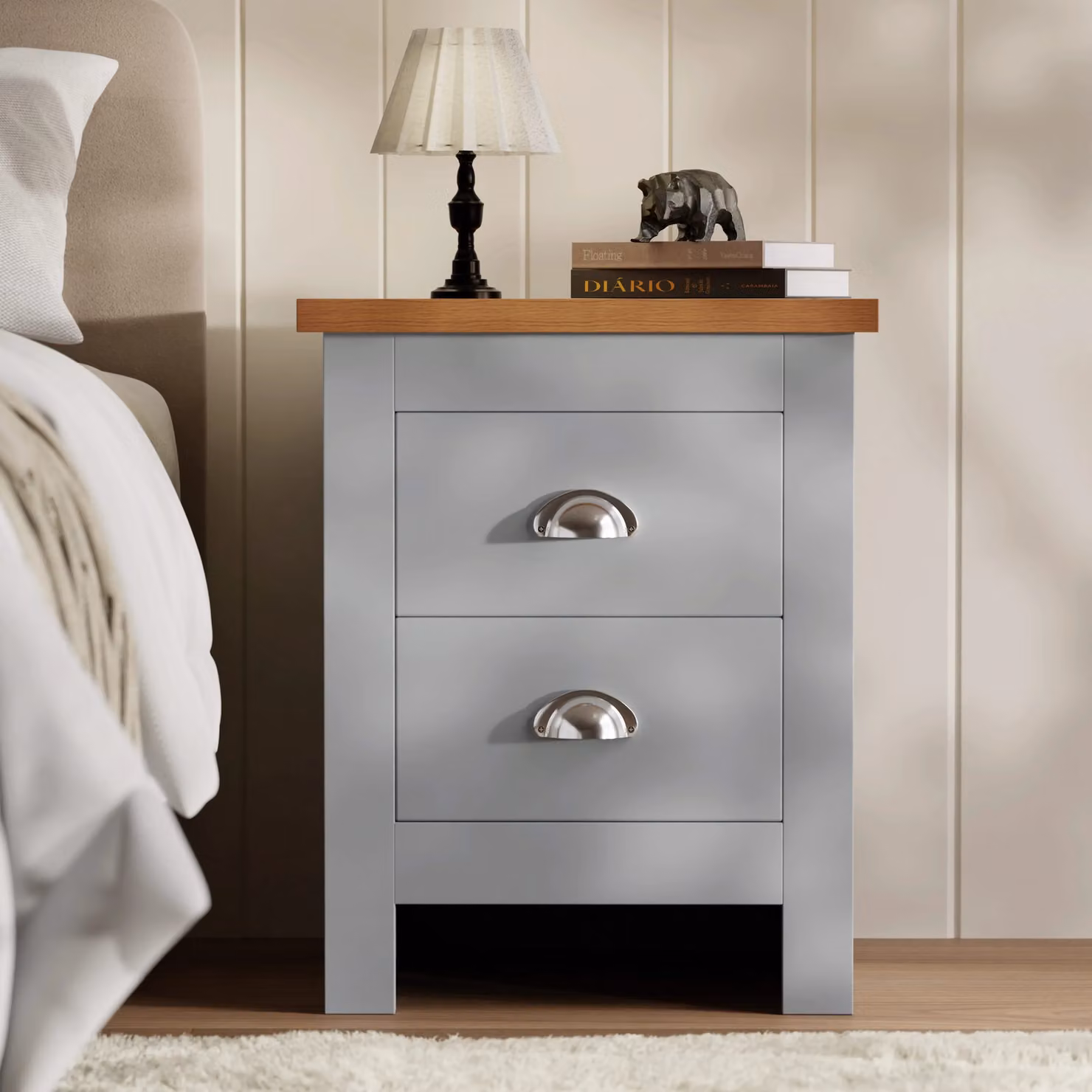 DHS Shaker 2 Drawer Bedside Table in Grey