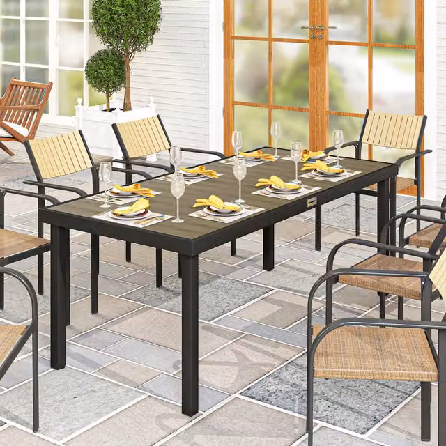 Outsunny Modern Rectangular Garden Dining Table in Brown and Black Powder Coated Aluminium