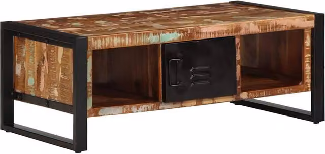 Berkfield Home Multicolour Reclaimed Solid Wood Coffee Table W: 90 cm, D: 50 cm, H: 36 cm – 1