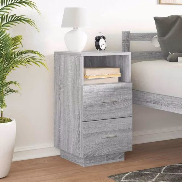 Berkfield Home Durable Bedside Cabinet with 2 Drawers, Grey Sonoma, W/D/H: 36 x 36 x 68 cm