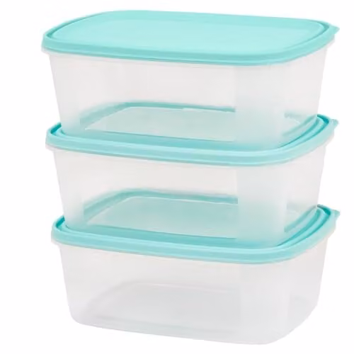 Wham Everyday Food Box with Snap Lid, 2 l, Clear/Assorted, Pack of 3