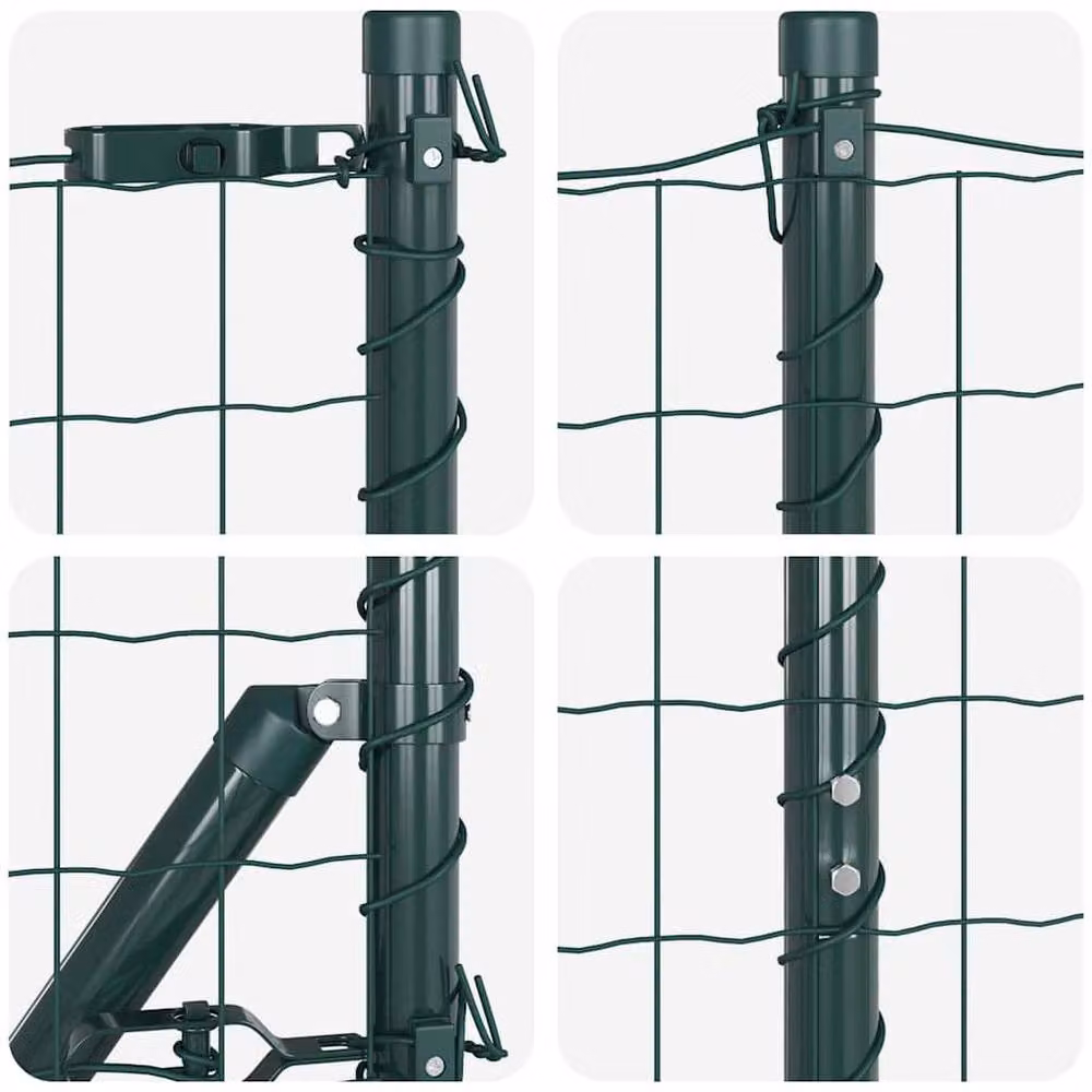 Berkfield Home Euro Fence with 7 Flanged Posts, Green Galvanised Steel, H: 140 cm, W: 10 m – 6