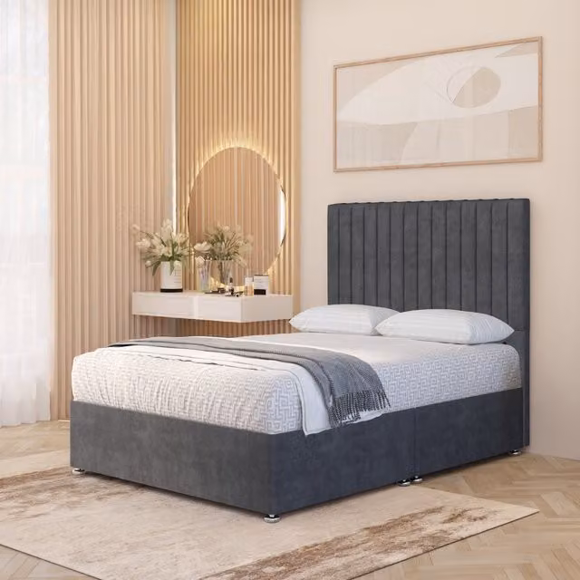 Somnior Beds Ltd Verona Velvet Hybrid Divan Bed Set with Headboard and Drawers, Grey, W/D/H: 120 x 200 x 30 cm