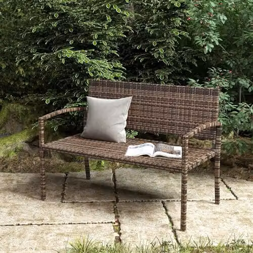 Outsunny 2 Seater Poly Rattan Garden Bench in Brown – 2