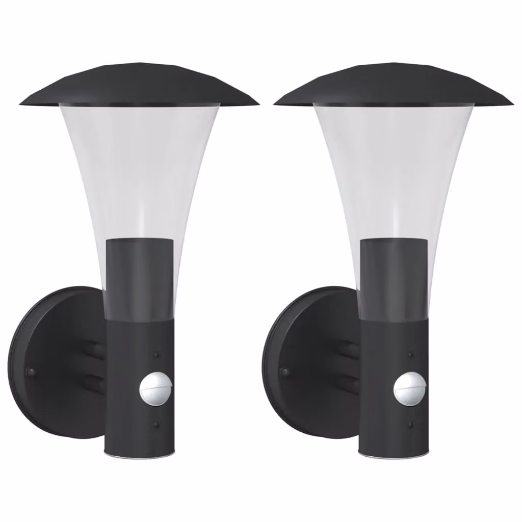 Berkfield Home Solar Outdoor Wall Lights with Motion Sensor, 2-Piece Set in Black Stainless Steel – 2