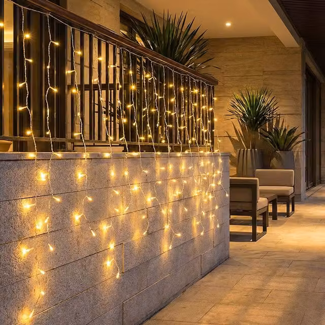 Living Star Solar Powered LED Icicle String Lights with Remote Control and Dusk Sensor, Black and Transparent, 30m