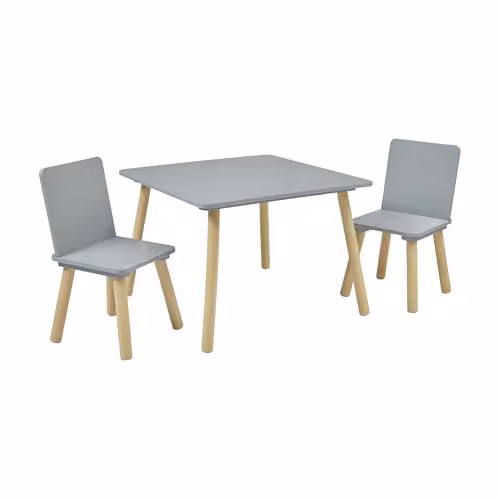 Liberty House Toys Kids Grey and Pinewood Table and Two Chairs Set, H 44 x W 60 x D 60 cm – 2