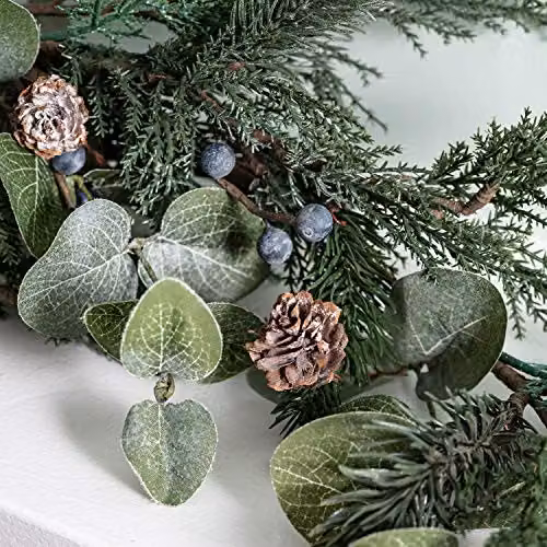 Lights4fun Pre Lit Berry and Pinecone Artificial Christmas Garland Decoration with White Micro LED Fairy Lights, Green and White – 3
