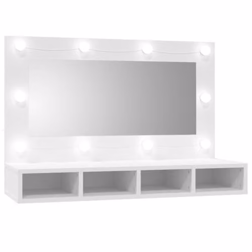 vidaXL Modern White Mirror Cabinet with LED Lighting and Internal Shelves, W/D/H: 90 x 31.5 x 62 cm