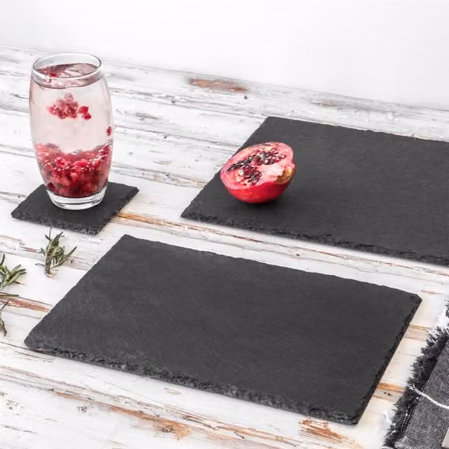 Argon Tableware Set of 24 Square Solid Slate Coasters in Grey and Anthracite, Width: 10 cm