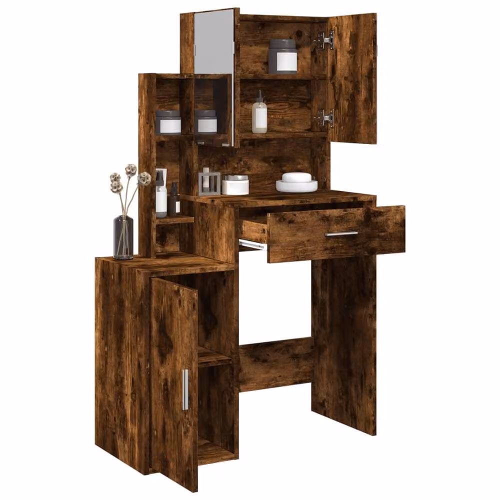 Berkfield Home Dressing Table with Cabinet in Smoked Oak Brown, W: 80 cm, D: 35 cm, H: 132 cm – 2