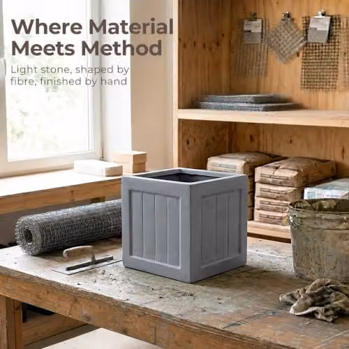 IDEALIST Grey Reinforced Stone Square Planter, 30 cm, 27L – 6