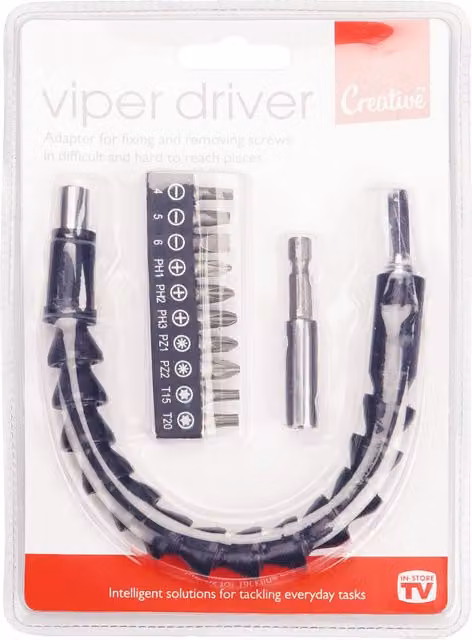 Creative Products Viper Driver Bit Holder in Black with Screwdriver and Drill Bits