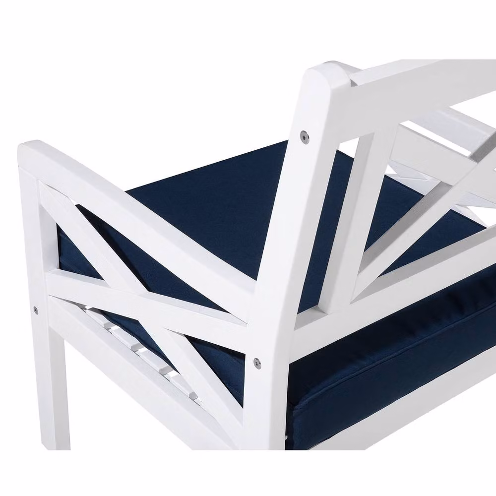 Wyld and Coco Maritime Acacia Wood Garden Chair with White and Blue Cushions and Armrests – 3