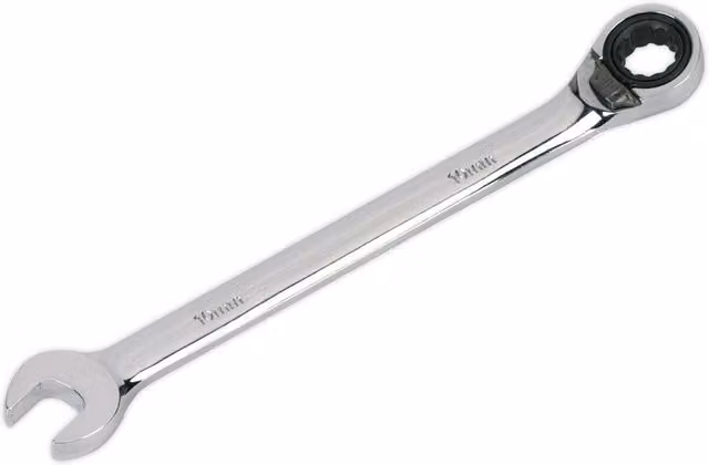 Loops 10mm Reversible Ratchet Combination Spanner in Silver Chrome Vanadium Steel