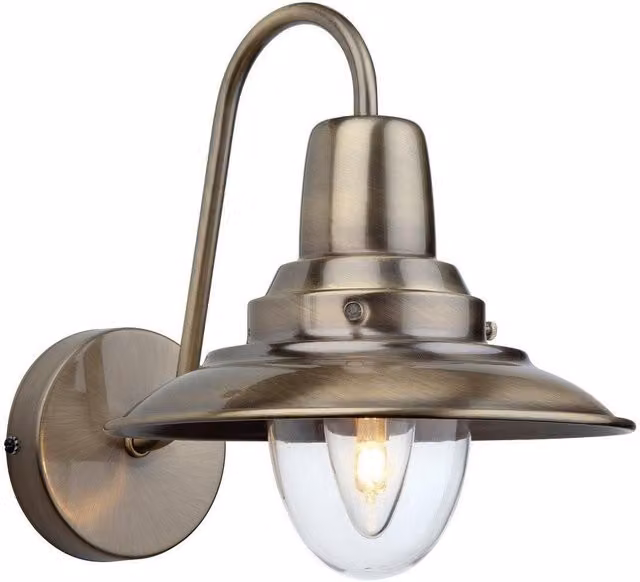 Netlighting Fisherman Dome Wall Light in Antique Brass with Clear Glass and E14 Socket
