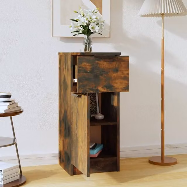 Berkfield Home Smoked Oak Sideboard in Brown, W/D/H: 30 x 30 x 70 cm