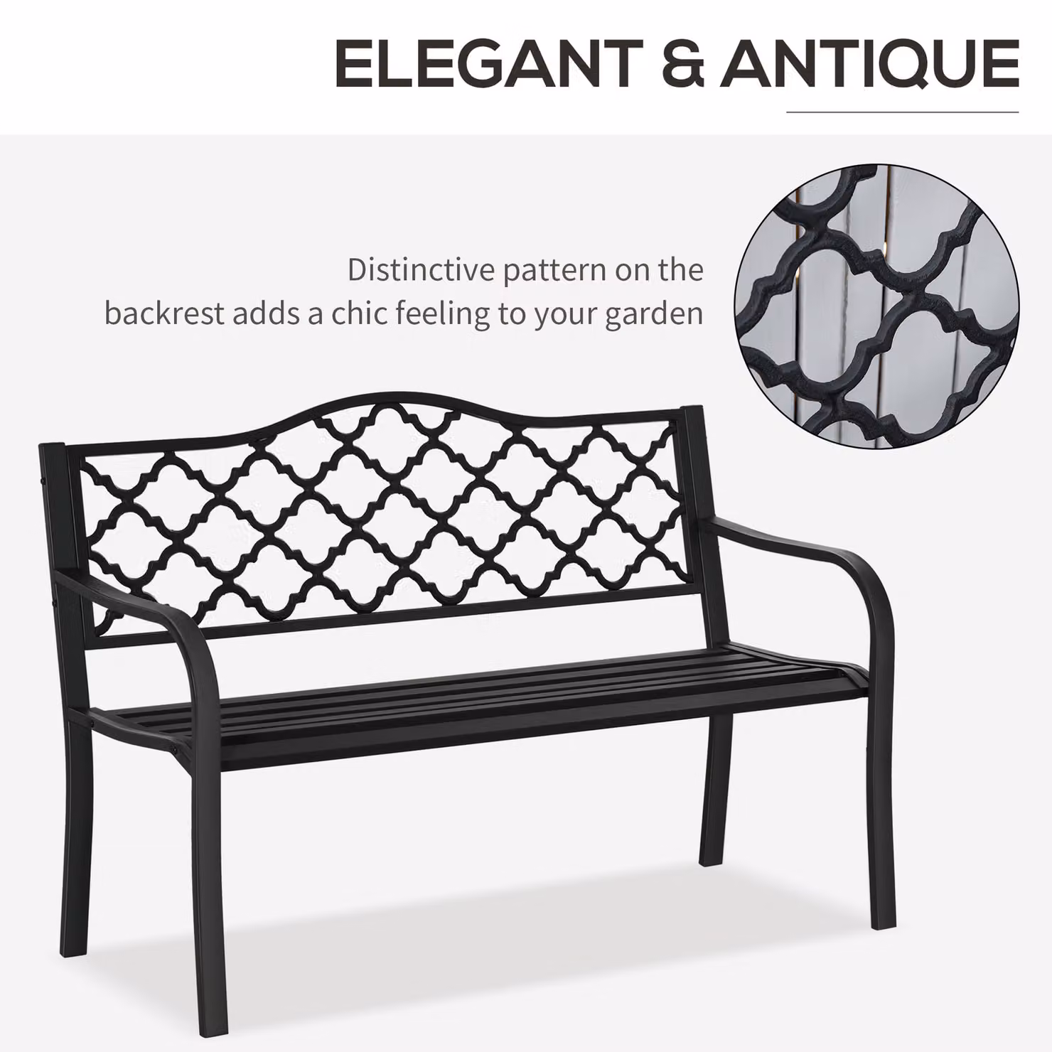 Outsunny 2-Seater Antique Cast Iron Outdoor Garden Bench in Black – 4