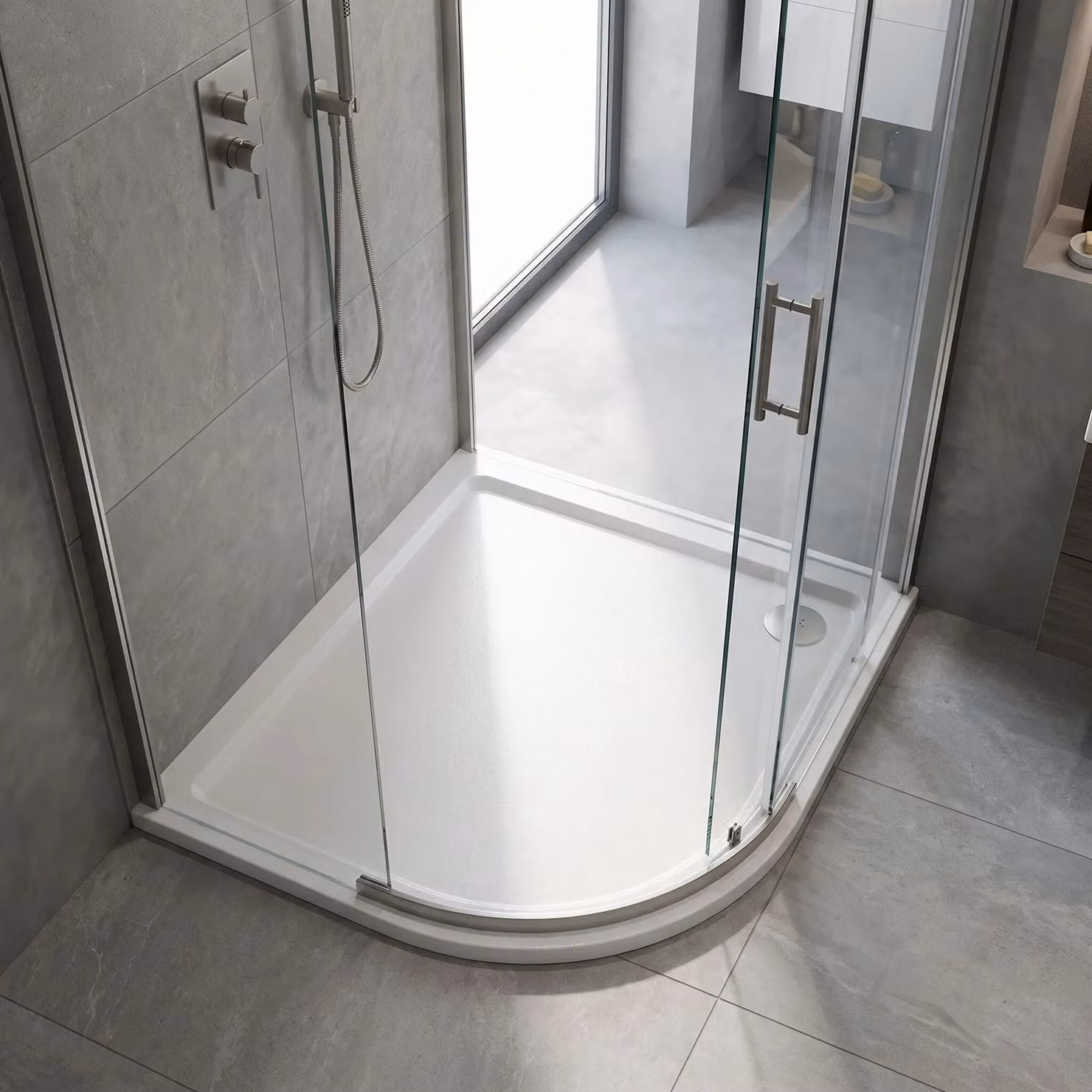 Balterley Premium Slip Resistant Offset Quadrant Shower Tray, Left Hand, White Mineral Cast Stone Base – 3