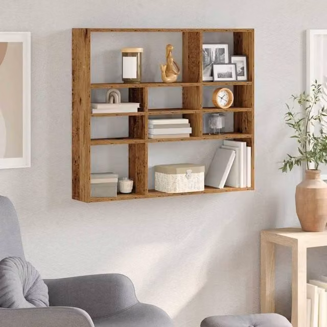 Berkfield Home Old Wood Wall Shelf in Brown, W/D/H: 90 x 16 x 78 cm